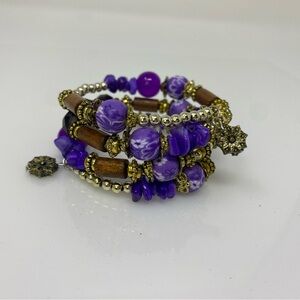 Purple Beaded Bracelet with Gold Accents